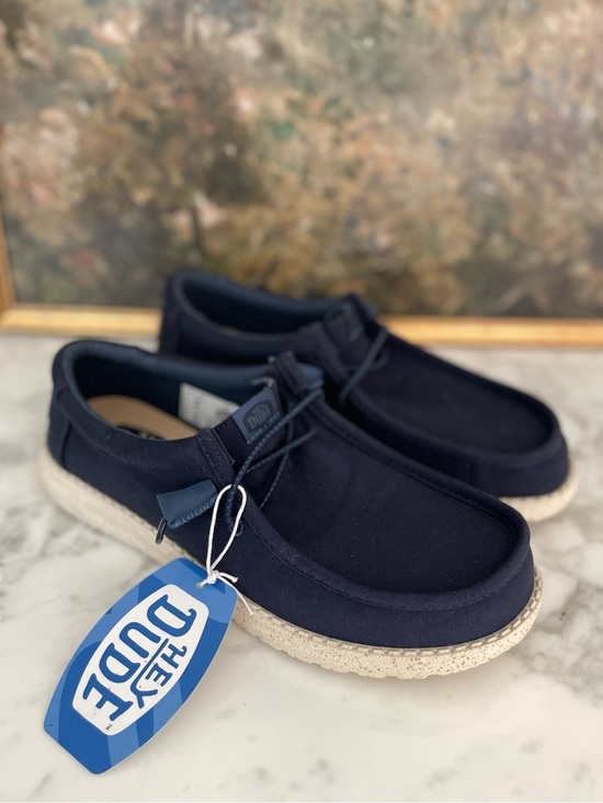 Hey Dude Shoes - Hey Dude Wally size 8 Men’s Navy Blue Canvas NWT Slip on Lightweight
